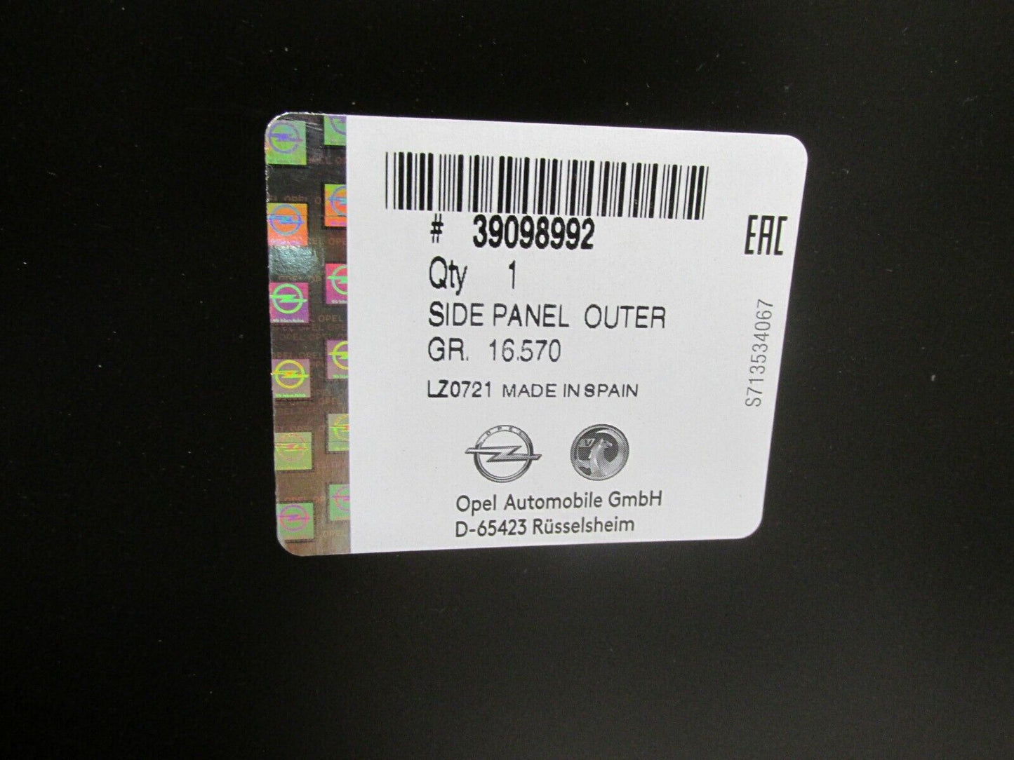 neu Original Seitenwand hinten links Fahrerseite Opel 39098992