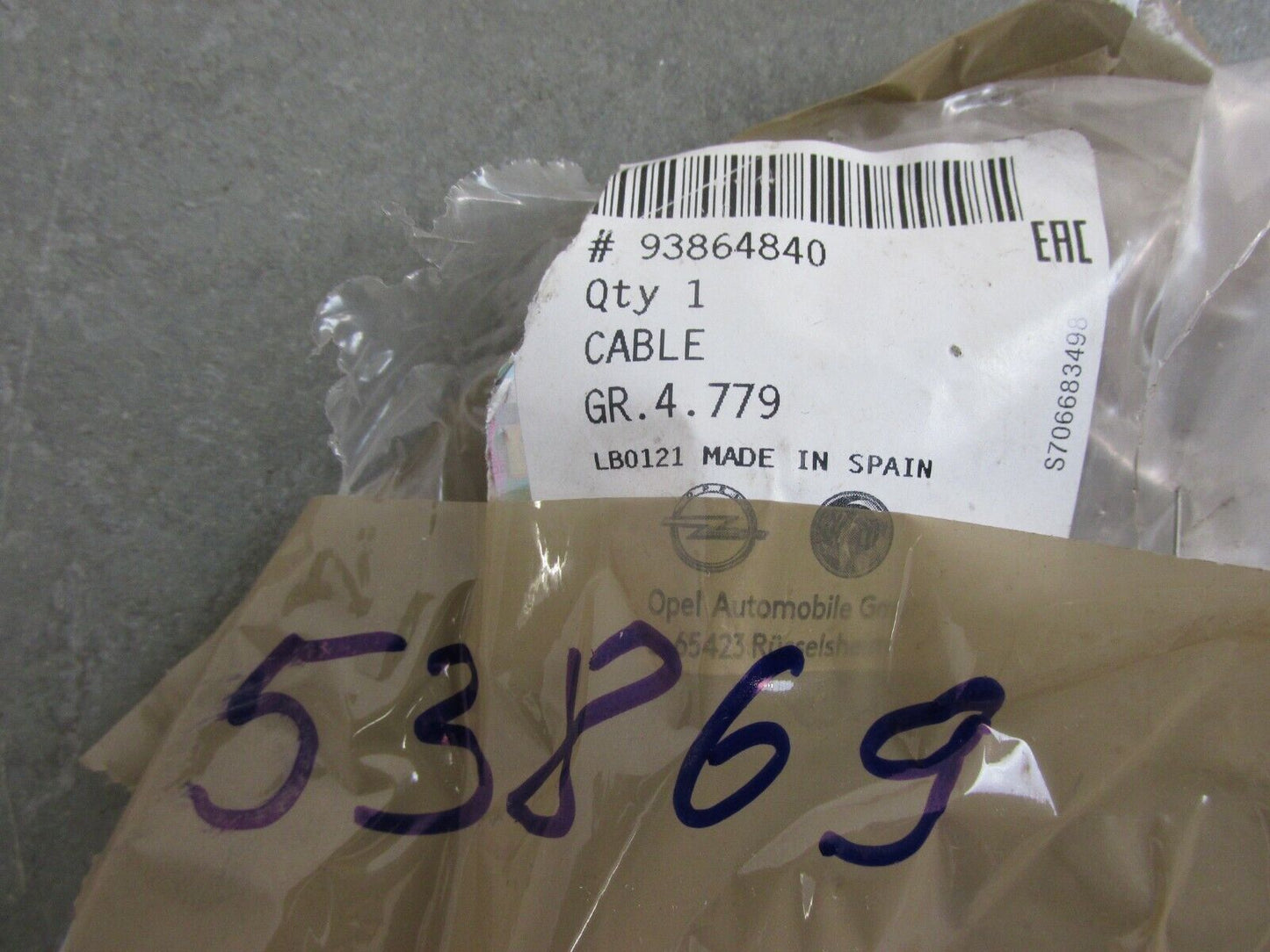 Neu original Seilzug Feststellbremse Opel 93864840