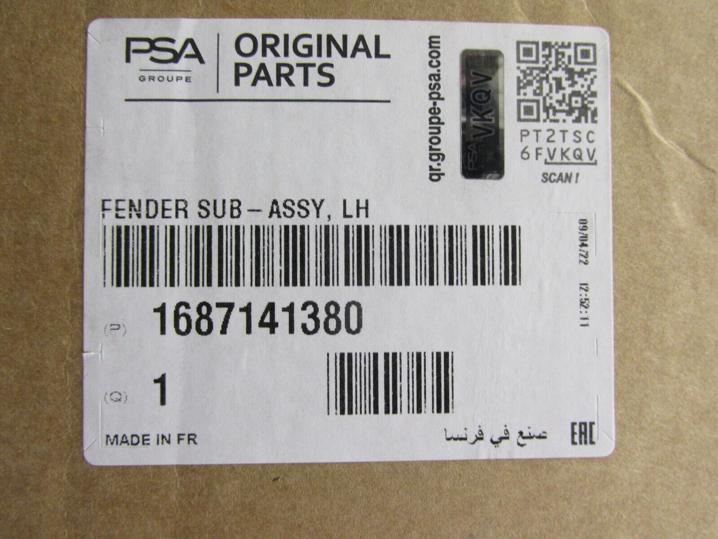 original PSA Peugeot Kotflügel vorne links Fahrerseite 1687141380