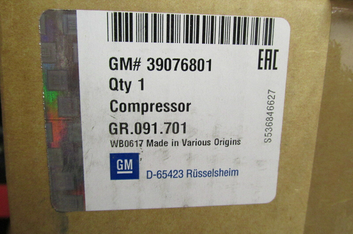 Klimakompressor Opel Astra K original GM 39076801 Kompressor Klima