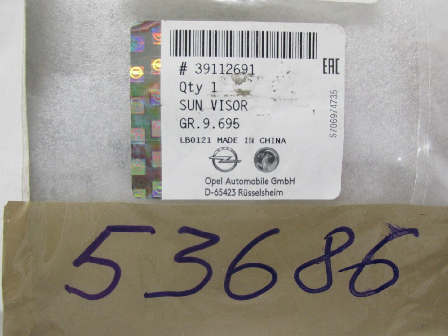 original Opel Insinga B Sonnenblende 39112691