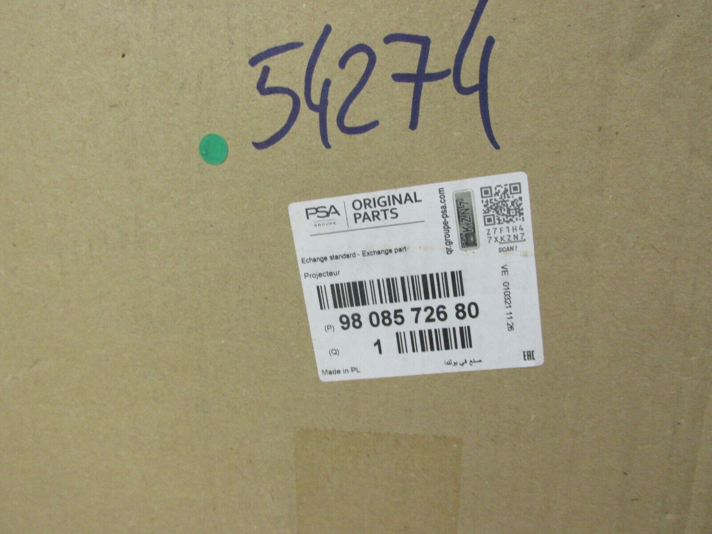 original PSA Peugeot EXPERT Citroen JUMPY Scheinwerfer Vorne Links 9808572680