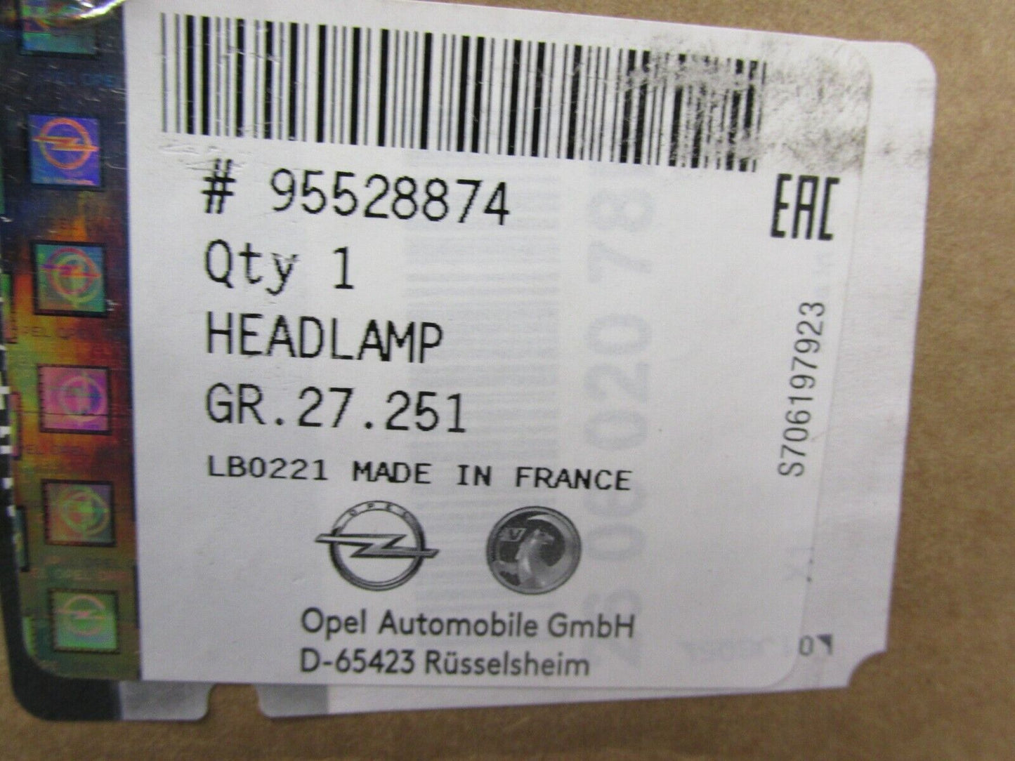 original Scheinwerfer Vorne Rechts Opel / Renault 95528874