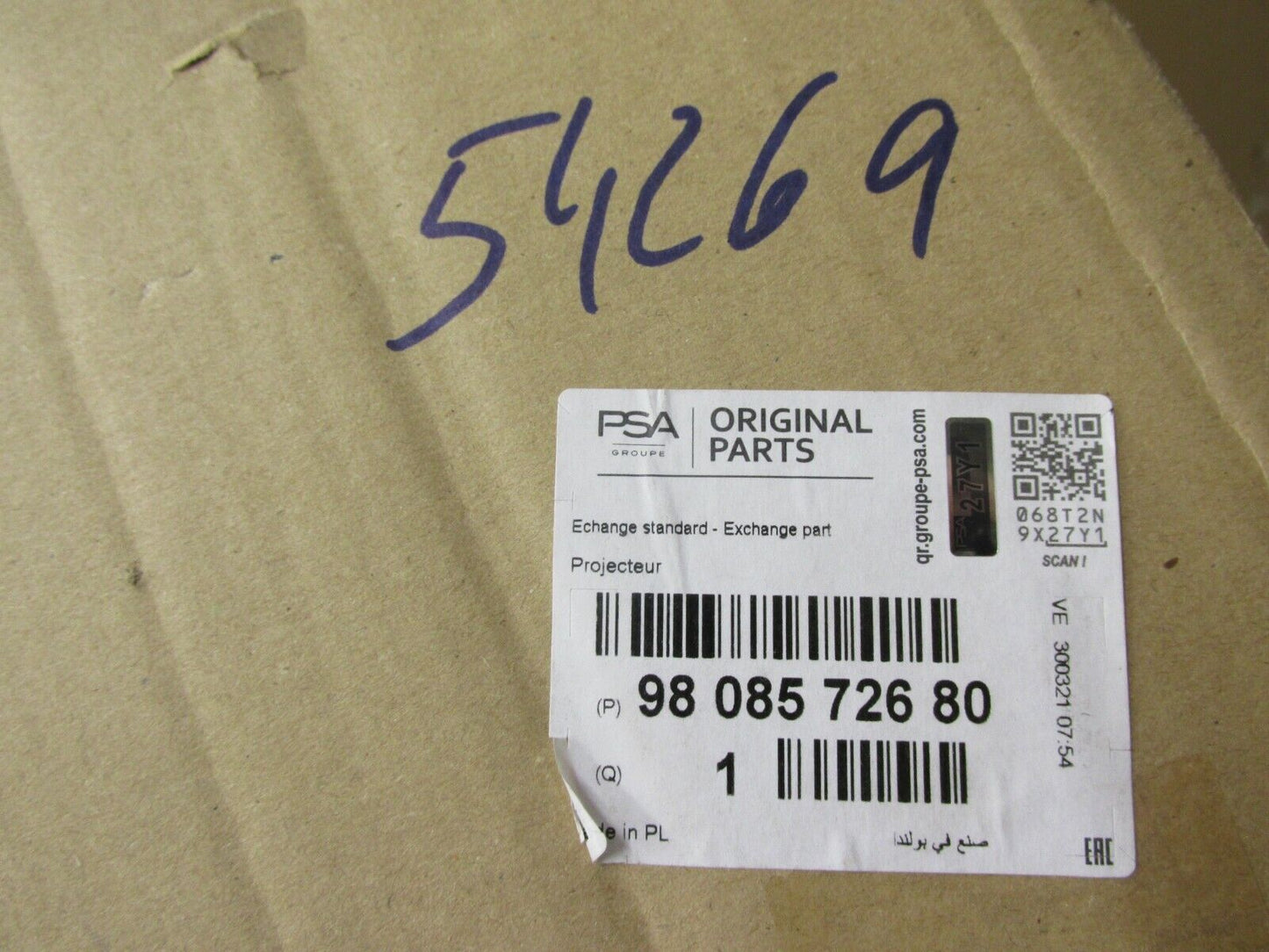 original PSA Peugeot Expert Scheinwerfer Vorne Links 9808572680